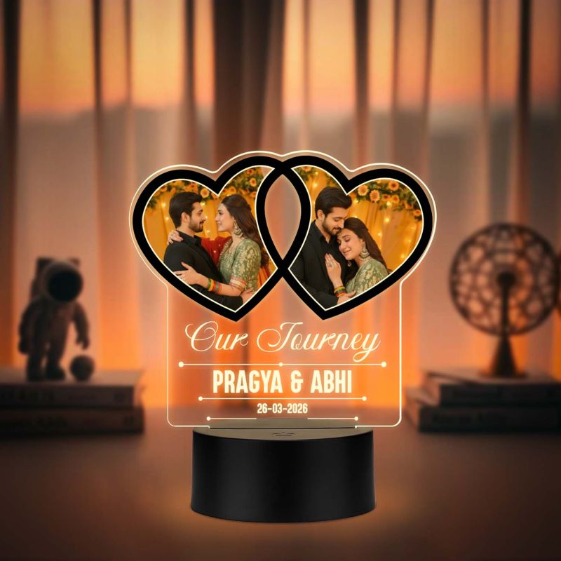 Personalized Couples UV Print Heart Shape LED Photo Lamp Multicolor Acrylic Light